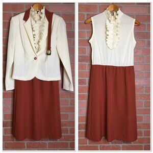 Vintage Sunshine Alley Dress & Jacket Belt Size 10 Ruffled Collar Made In USA